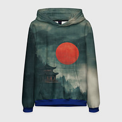 Толстовка-худи мужская Храм в горах - японский пейзаж, цвет: 3D-синий