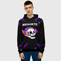 Толстовка-худи мужская Megadeth неоновый череп, цвет: 3D-черный — фото 2