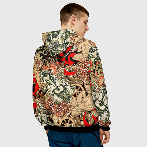 Мужская толстовка Будда и Ганеша на фоне сансары и мандалы / 3D-Черный – фото 4