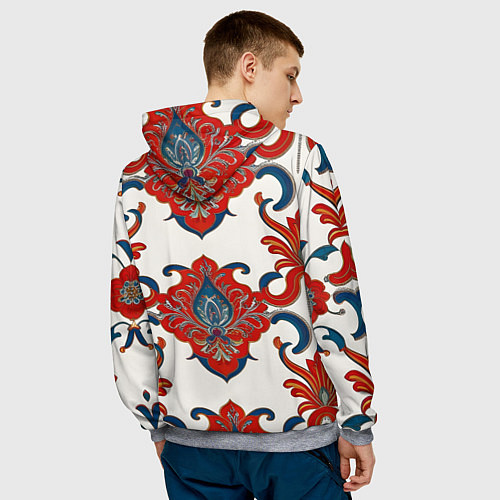 Мужская толстовка Узор красно-синий на белом фоне / 3D-Меланж – фото 4