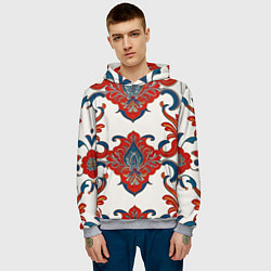 Толстовка-худи мужская Узор красно-синий на белом фоне, цвет: 3D-меланж — фото 2