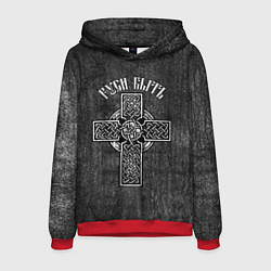 Толстовка-худи мужская Руси быть - славянский крест, цвет: 3D-красный