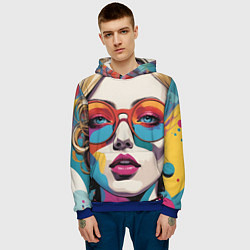 Толстовка-худи мужская Девушка в солнечных очках поп-арт, цвет: 3D-синий — фото 2