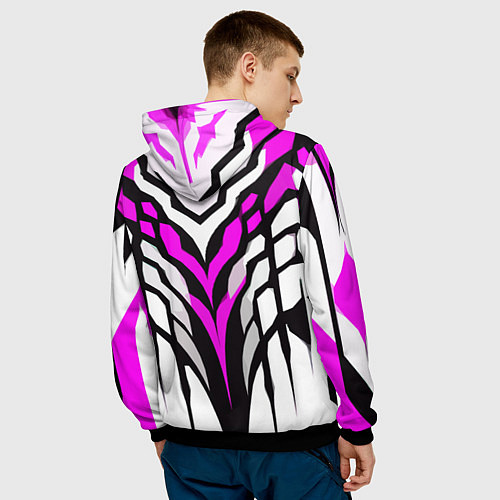 Мужская толстовка Агрессивные чёрно-розовые полосы на белом фоне / 3D-Черный – фото 4