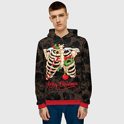 Толстовка-худи мужская Merry Christmas - skeleton, цвет: 3D-красный — фото 2