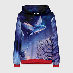Толстовка-худи мужская Крылатая рыба - сюрреализм, цвет: 3D-красный