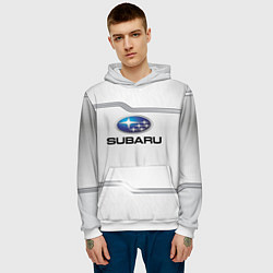 Толстовка-худи мужская Subaru auto steel metal, цвет: 3D-белый — фото 2