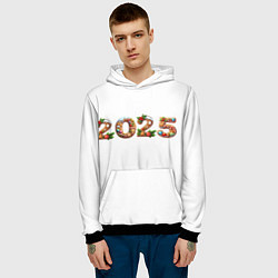 Толстовка-худи мужская Надпись новогодняя 2025 из пряников, цвет: 3D-черный — фото 2