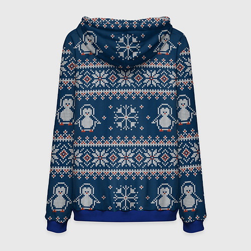 Мужская толстовка Вязаный зимний узор с милыми пингвинами / 3D-Синий – фото 2