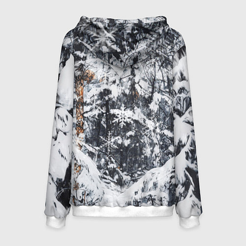Мужская толстовка Черный лис в заснеженном лесу / 3D-Белый – фото 2