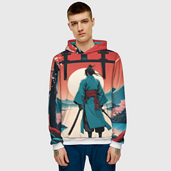 Толстовка-худи мужская Самурай на рассвете, цвет: 3D-белый — фото 2
