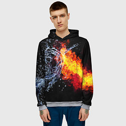 Толстовка-худи мужская Столкновения огня и воды, цвет: 3D-меланж — фото 2