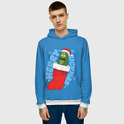 Толстовка-худи мужская Новогодний Рик огурчик - Merry Rickmas, цвет: 3D-белый — фото 2