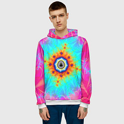 Толстовка-худи мужская Неоновый фрактальный узор психоделика, цвет: 3D-белый — фото 2