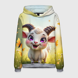 Толстовка-худи мужская Козлёнок на лугу, цвет: 3D-меланж