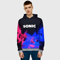 Толстовка-худи мужская Sonic neon flame, цвет: 3D-меланж — фото 2