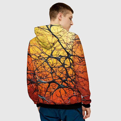 Мужская толстовка Чёрные волокна и жёлтый градиент абстракция / 3D-Черный – фото 4