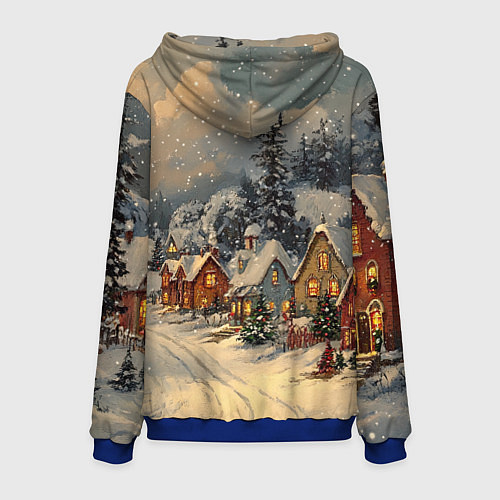 Мужская толстовка Новогодние зимние домики / 3D-Синий – фото 2