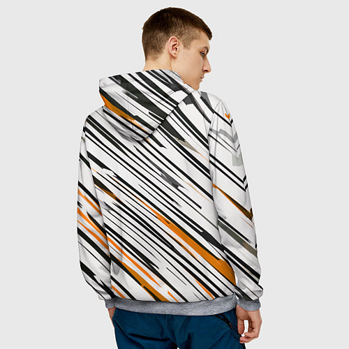Мужская толстовка Диагональные чёрно-жёлтые полосы на белом фоне / 3D-Меланж – фото 4