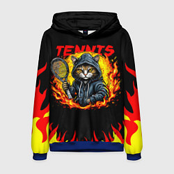 Толстовка-худи мужская Кот теннисист, цвет: 3D-синий