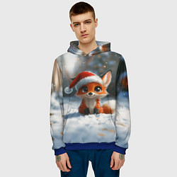Толстовка-худи мужская Новогодняя милая лисичка, цвет: 3D-синий — фото 2