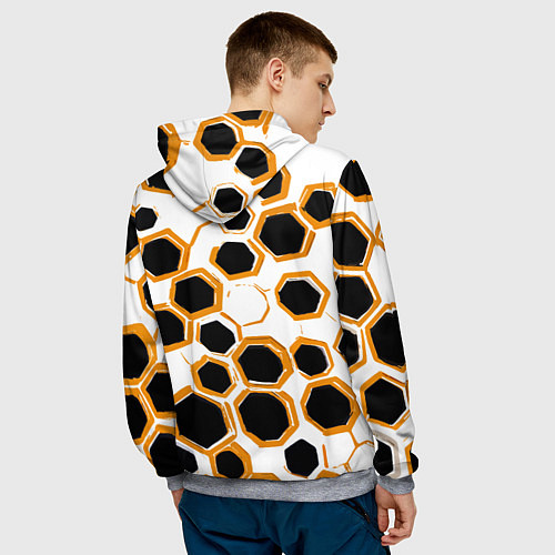 Мужская толстовка Чёрно-жёлтые шестиугольники на белом фоне / 3D-Меланж – фото 4