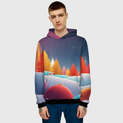 Толстовка-худи мужская Яркие новогодние елки, цвет: 3D-черный — фото 2