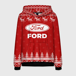 Толстовка-худи мужская Новогодний Ford с оленями, цвет: 3D-черный