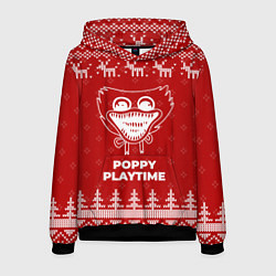 Толстовка-худи мужская Новогодний Poppy Playtime с оленями, цвет: 3D-черный