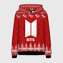 Толстовка-худи мужская Новогодний BTS с оленями, цвет: 3D-черный