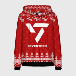 Толстовка-худи мужская Новогодний Seventeen с оленями, цвет: 3D-черный