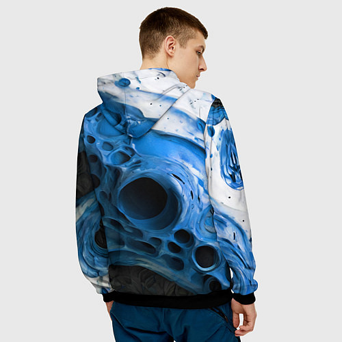 Мужская толстовка Сине-белая абстрактная структура / 3D-Черный – фото 4