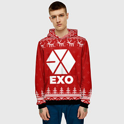 Толстовка-худи мужская Новогодний Exo с оленями, цвет: 3D-черный — фото 2