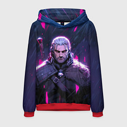 Толстовка-худи мужская Geralt - neon rain, цвет: 3D-красный
