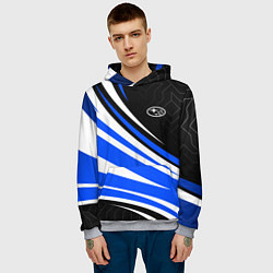 Толстовка-худи мужская Субару - бело-синий, цвет: 3D-меланж — фото 2