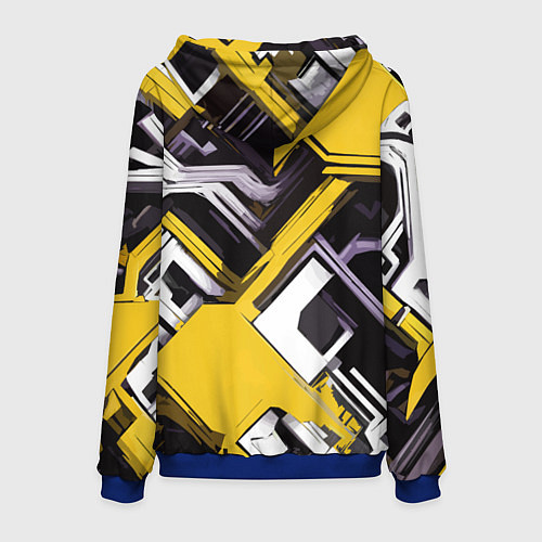 Мужская толстовка Бело-жёлтый техно паттерн на чёрном фоне / 3D-Синий – фото 2