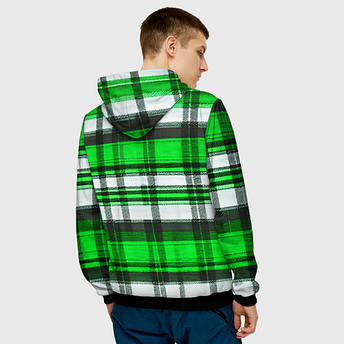Мужская толстовка Зелёно-белая ткань в клетку / 3D-Черный – фото 4