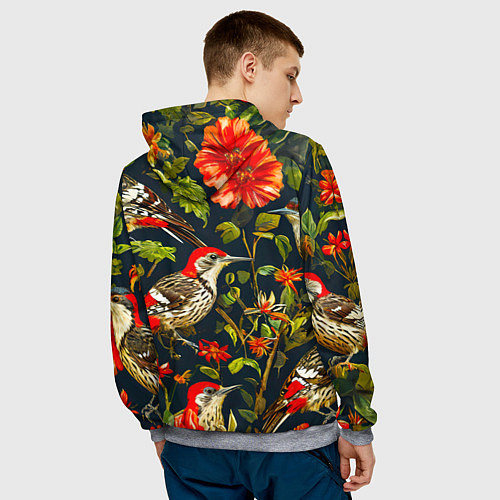 Мужская толстовка Дятлы и цветочки / 3D-Меланж – фото 4