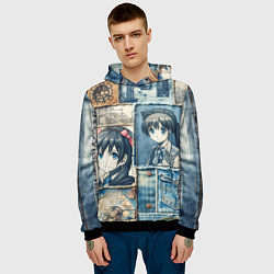 Толстовка-худи мужская Пэчворк деним и аниме, цвет: 3D-черный — фото 2