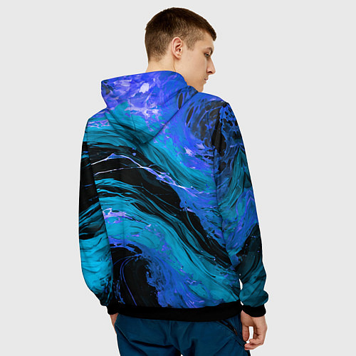 Мужская толстовка Синие брызги на чёрном фоне / 3D-Черный – фото 4