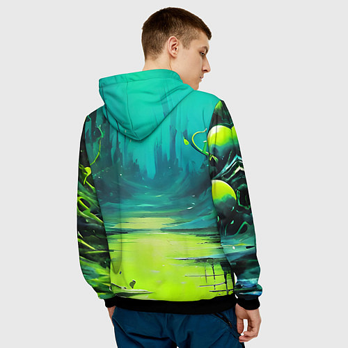 Мужская толстовка Зелёная кислотная абстракция / 3D-Черный – фото 4