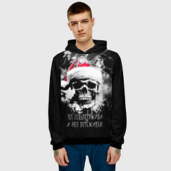 Толстовка-худи мужская Череп в шапке Санты в дыму, цвет: 3D-черный — фото 2