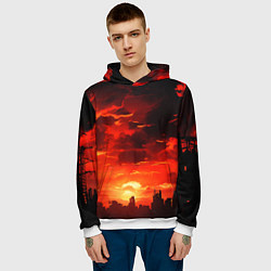 Толстовка-худи мужская Багровый апокалиптический закат, цвет: 3D-белый — фото 2