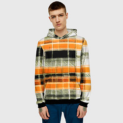 Толстовка-худи мужская Белые полосы на чёрно-жёлтом фоне, цвет: 3D-черный — фото 2