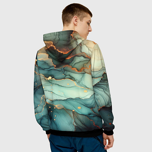 Мужская толстовка Бирюзовый узор с оранжевыми вставками / 3D-Черный – фото 4