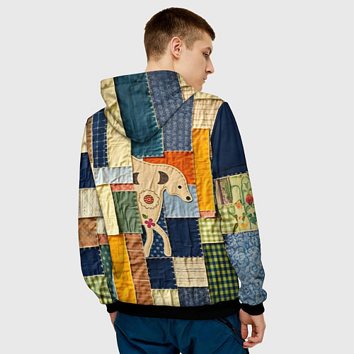 Мужская толстовка Пэчворк с собакой / 3D-Черный – фото 4
