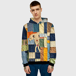 Толстовка-худи мужская Пэчворк с собакой, цвет: 3D-черный — фото 2