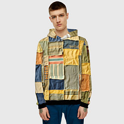 Толстовка-худи мужская Пэчворк в желтых оттенках, цвет: 3D-черный — фото 2