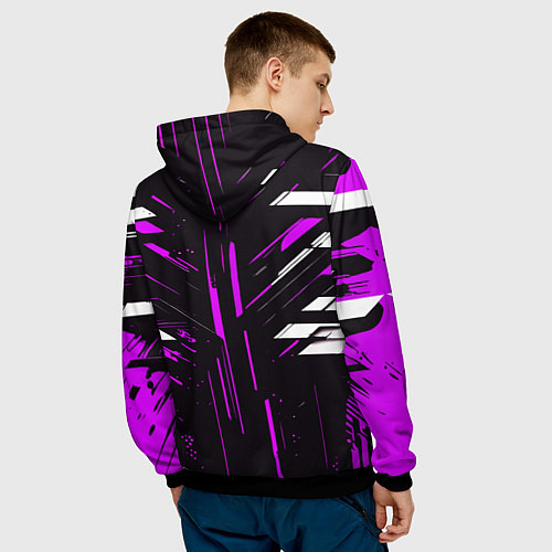 Мужская толстовка Фиолетово-белые полосы и точки на чёрном фоне / 3D-Черный – фото 4