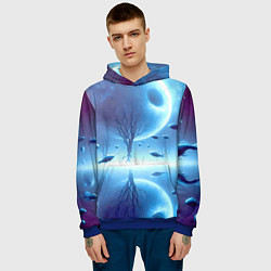 Толстовка-худи мужская Луна и рыбы - нейроарт фантазия, цвет: 3D-синий — фото 2